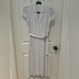 Wilfred Light Gray Midi Shirt Dress with Tie Waist
